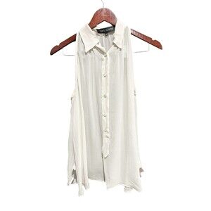 Ter Et Bantine Sleeveless Tank Top Button Up Collar White Silk Size 40 or US 6